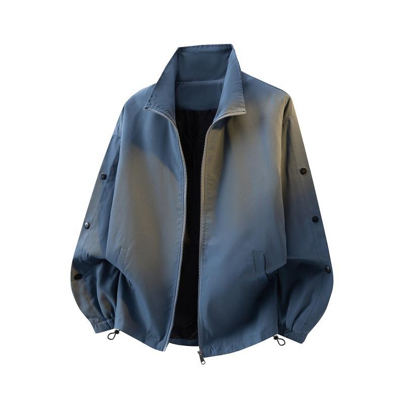 Herren Jacke mit Stehkragen Lockerer Schnitt Seitliche Knöpfe Freizeit Windjacke