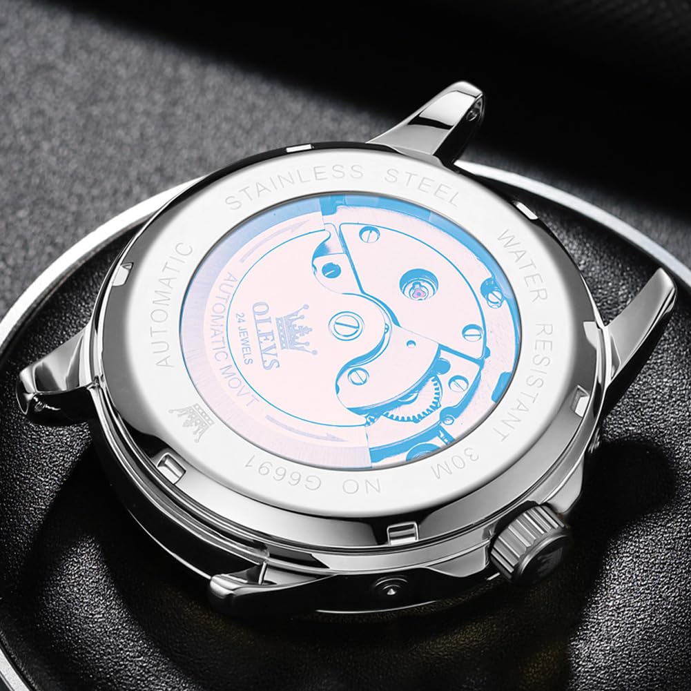 OLEVS Mechanical Automatic Winding Moon Phase Stylish Skeleton Waterproof Popular Watch Luminous Watch for Men White Men's