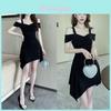 Satin Polyester Bodycon Dress With Vneck And High Waist For Office Wear
