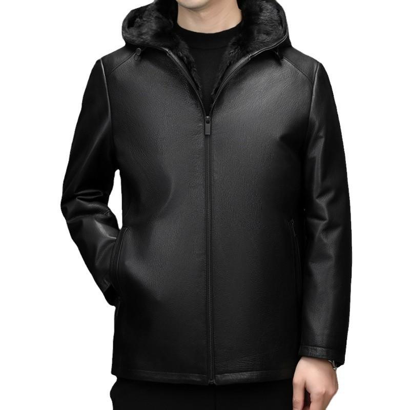 Goat Leather Leather Jacket Men's Detachable Mink Liner Leather Whole Mink Jacket Leather Leather Jacket