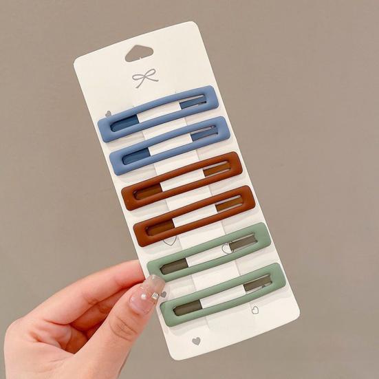 6Pcs Girl Hairpin Matte Color Rectangular Hair Clips Stable Non-Slip BB Clip Face Slimming Versatile Hair Styling Tool