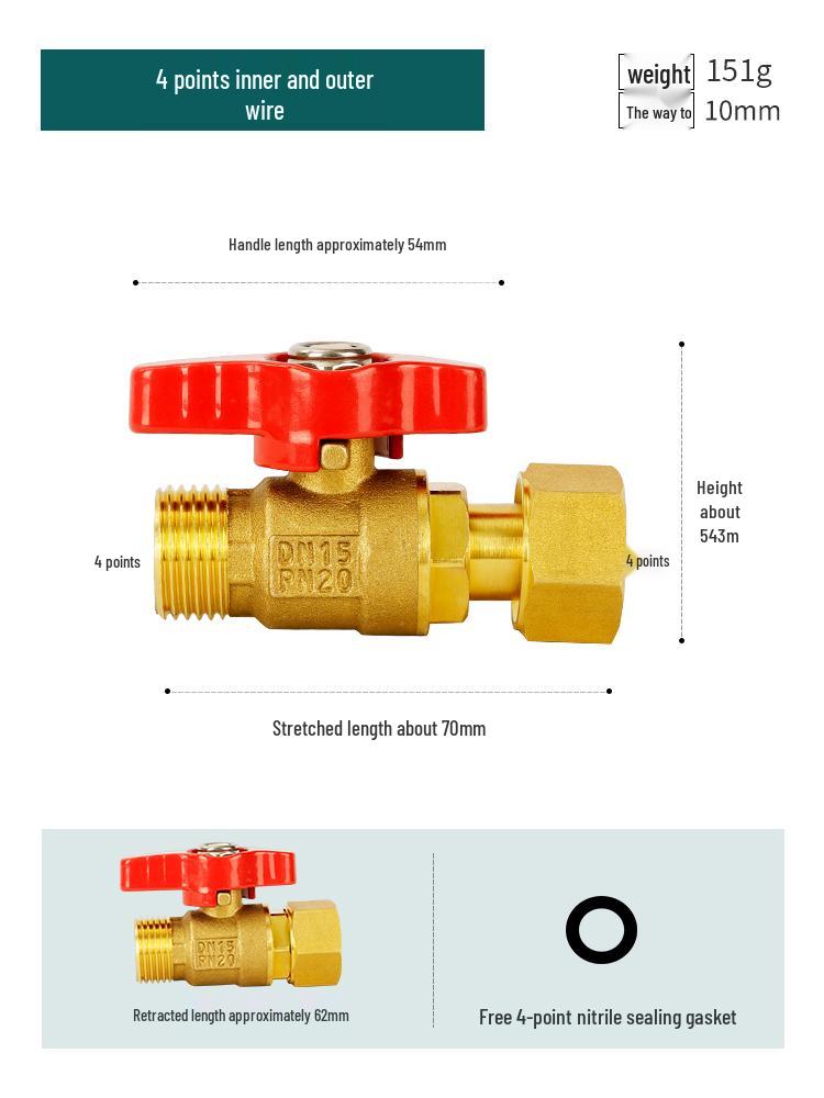 Full Copper Water Heater Union Ball Valve, Male/Female Thread, 6 to 4 Points Large Flow for Wall-Hung Boiler