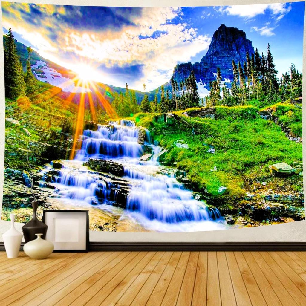 Delur Forest Pathway Tapestry Sunset Tropical Rainforest Nature Tree Tapestry Wall Hanging Sunrise Scenic Natural Green Landscap