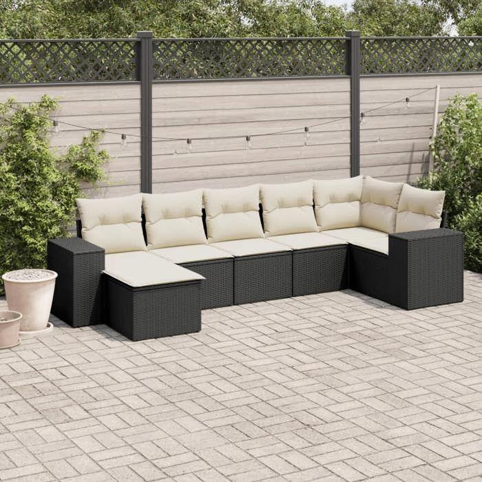 VidaXL Salon de Jardin avec Coussins 7 pcs, Canapés de Terrasse, Ensemble de Meubles de Patio, Mobilier d'Extérieur, Noir 3255213