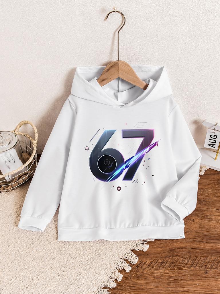 Cosmic Number 67 Printed Personalized Children's Hooded Sweatshirt, A Casual Spring-Autumn Must-Have Top, The Ideal Gift Choice