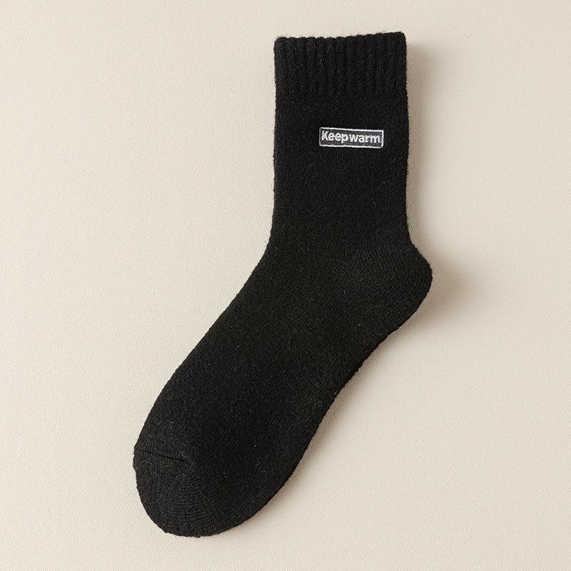 Wollsocken Herren Mittellange Socken Saison Warm Plüsch Verdickt Frottee Socken Bestickte Buchstaben Super Dicke Herrensocken