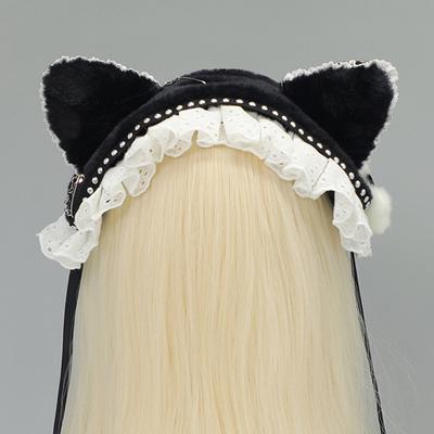 Studded Gothic Style Cats Ear Hairband Breathable Cloth Cosplay Headpiece For Women Girls Costume Event Everyday