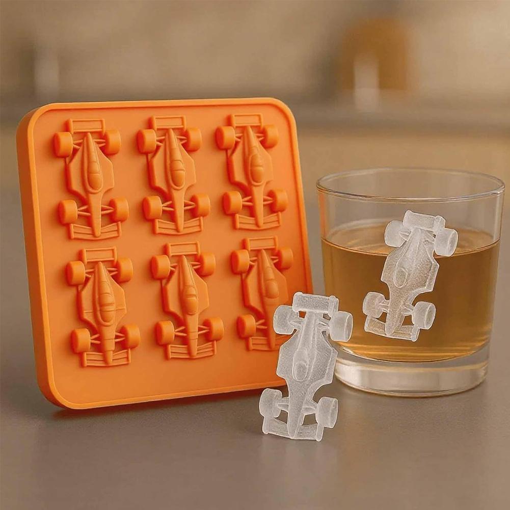 Formula Racing Car Ice Mold F1 Ice Mold Silicone Racing Car Jelly Mold 6-Cavity 3D Race Car Tumbler Ice Cube Tray Baking Tool 6