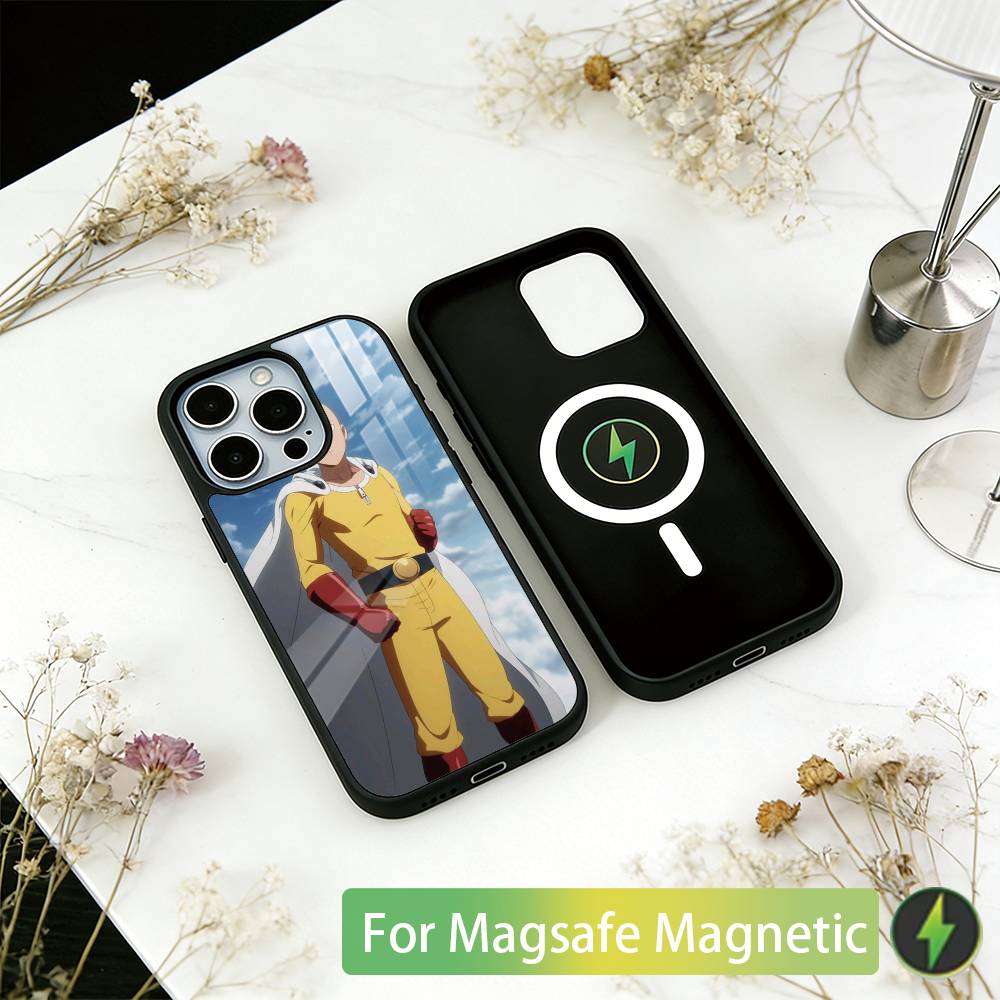 

One-Punch Man Saitama Phone Case For iPhone17,16,15,14,13,12,11 Plus,Pro Magnetic For Magsafe Wireless Charging iPhone15ProMax