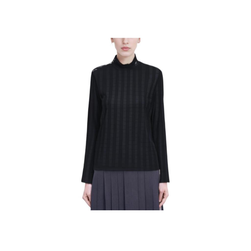 Fila Solid Color Casual Long Sleeve Knit Top Women Tops Black A11W215215F-BK
