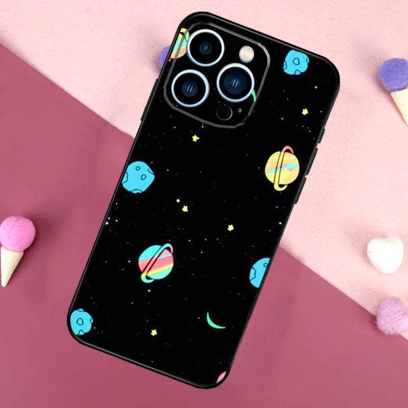 Black Moon Stars Space Astronaut Phone Case For iPhone 17 16 Pro Max 17 Air 16E 13 12 Mini 14 15 Plus 11 Pro Max Back Cover