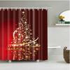 Merry Christmas Shower Curtain Christmas Home Decor Snowman Santa Claus Bathroom Curtain Polyester Fabric Bath Screen with Hooks