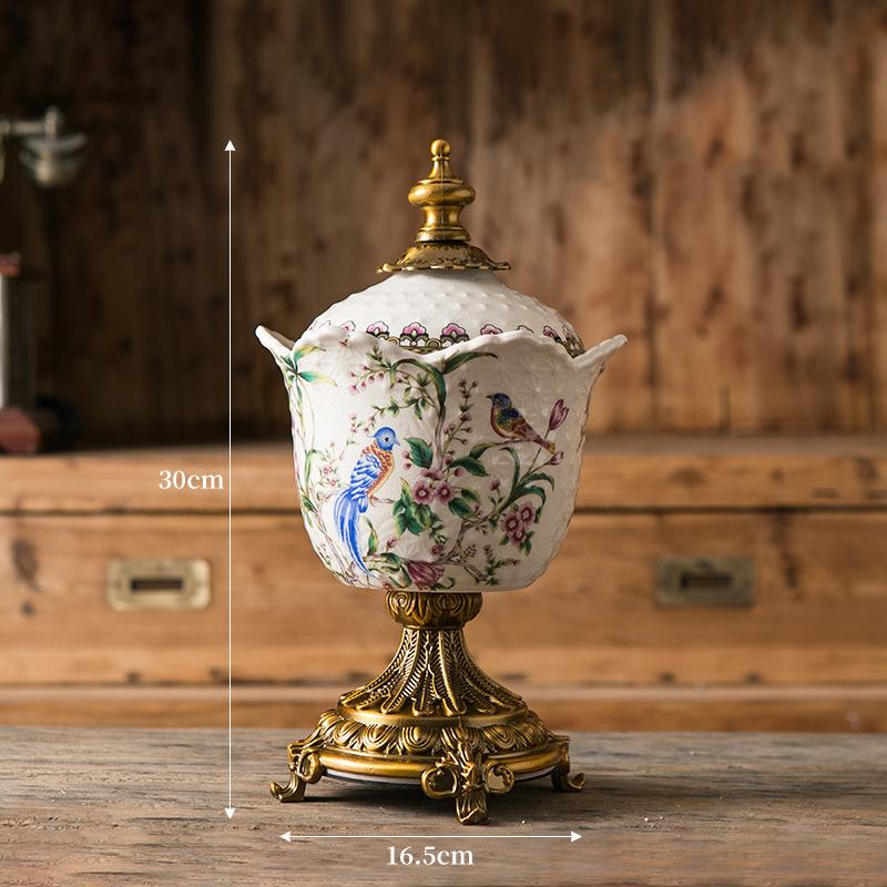 Retro Floral Pattern Storage Jars and Lid Dressing Table Ring Jewelry Box Cosmetic Jar Ceramic Crafts Candy Pots Aroma Can