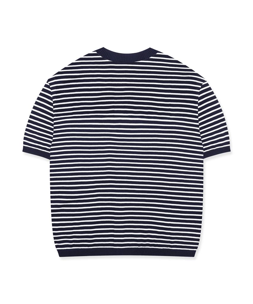XTONZ Xtk182 Round Stripe Crop Cardigan (Navy)