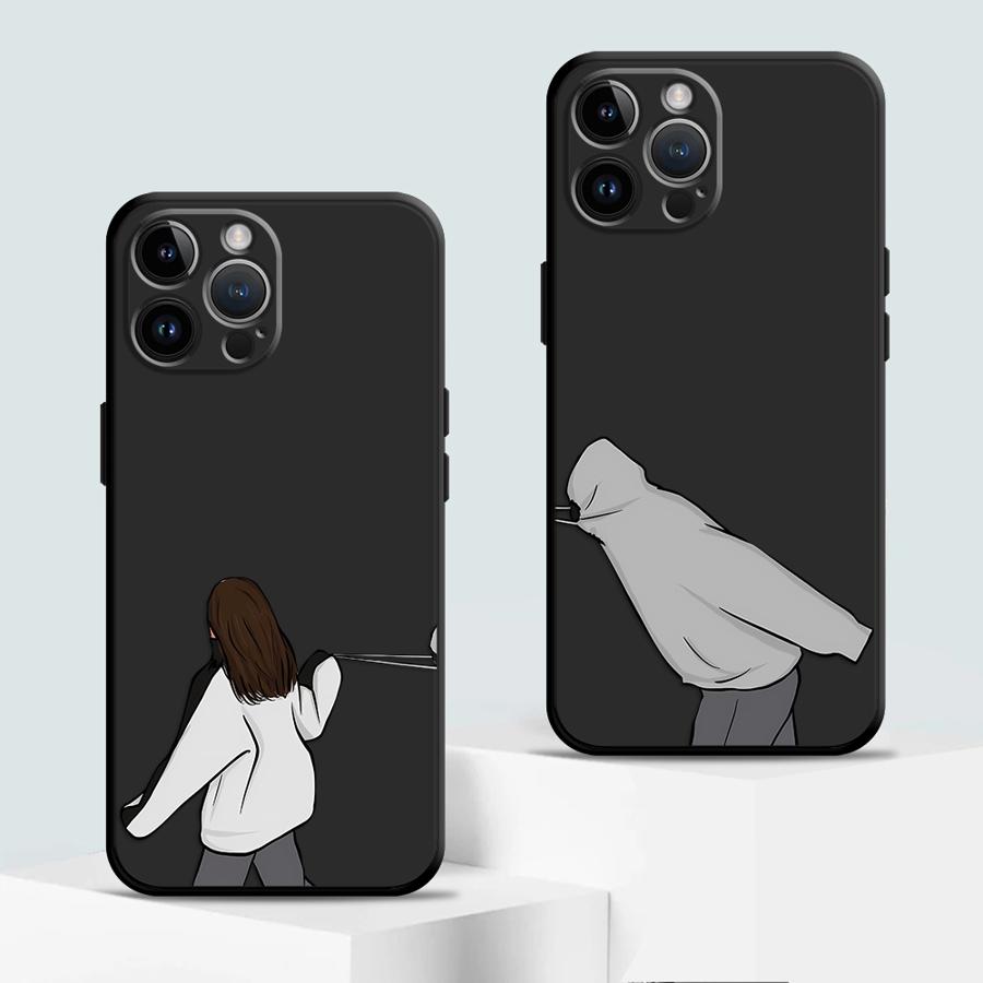 Minimalist Couple Matching Case For iPhone 17Air 16 15 14 13 12 11 Pro Max Plus Friends Cartoon Shockproof Soft TPU Back Cover