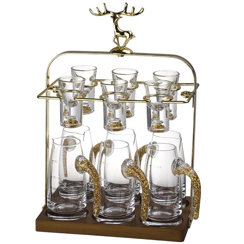 Gold Leaf Glass Wine Set with Deer Stand
