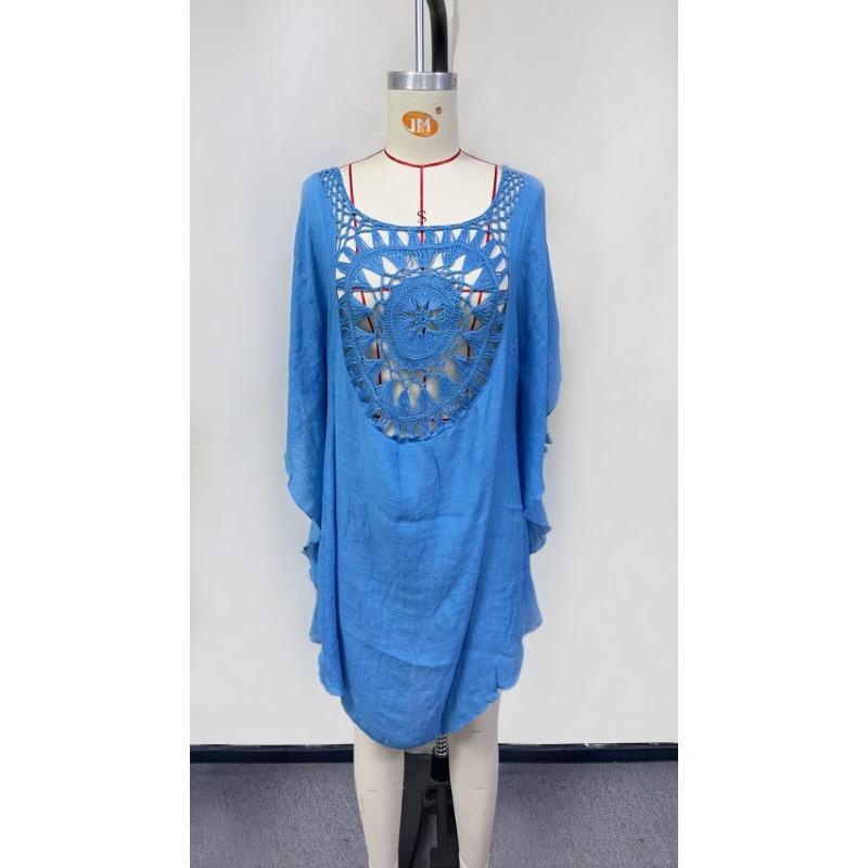 New Fashion Lace Beach Dress Sexy Women Irregular Cover Up Hollow Loose Seaside Dress Large Size Tassel Bikini Style Casual Summer Solid Clothing
