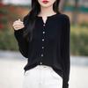Women's Slimming V-Neck Stripe Button Cardigan for Autumn/Winter