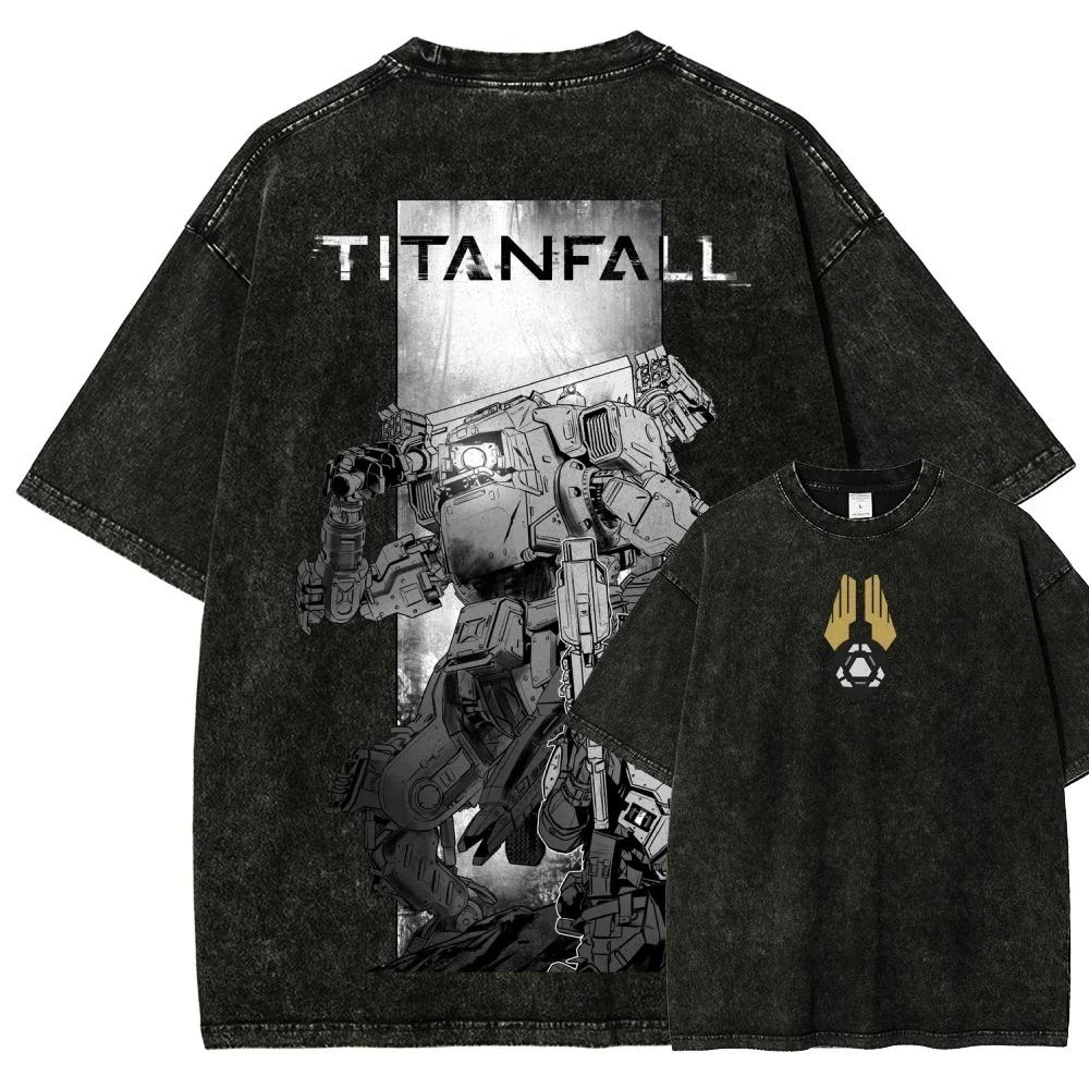 

Футболка Titanfall Washed Одяг на весь рік Одяг з характером Великий розмір Унісекс Висока якість Гарячий продукт Праний Ретро Мода XL чорний