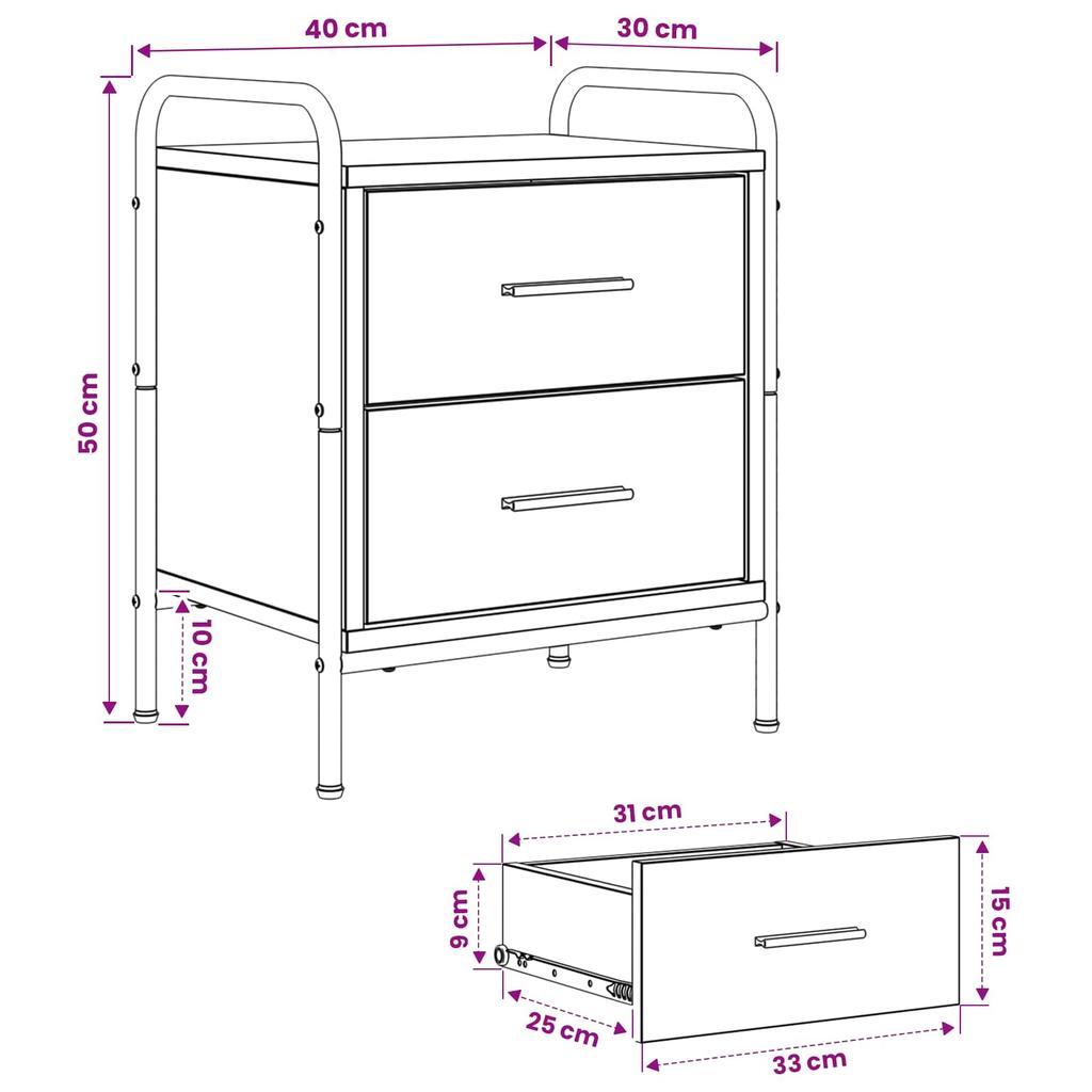 Nightstand Artisan Oak 40 X 30 X 50 Cm Engineered Wood