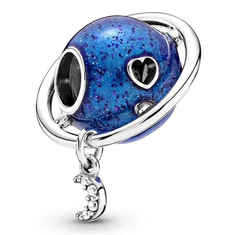 Silver Plated Blue Starry Sky Pendant Alloy Set Star Earth Bead Bracelet & Necklace DIY Jewelry Accessories Series