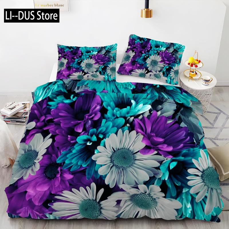 Daisy Flowers Bedding Set Twin Size, Floral Duvet Cover Bed Comforter Cover Set for Kid Boy Girl, Quilt Cover Set Decor 3 Piece