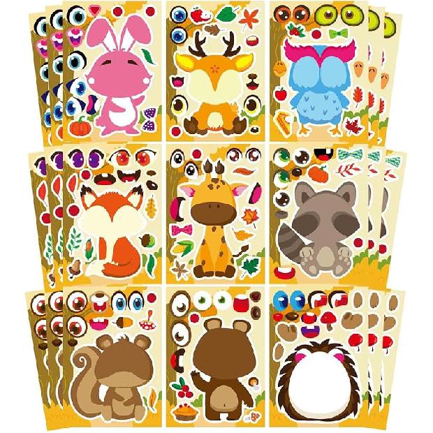 24 Sheets Dinosaur Stickers, Make Your Own Dino Stickers for Kids Boys Girls Toddlers, Make a Face Stickers Dinosaur Theme Birthday Party Favor