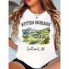 European Sizes Women'S Casual Crew Neck T-Shirt with Scottish Highlands Drawing - Summer Knit Polyester Top with Regular Length
