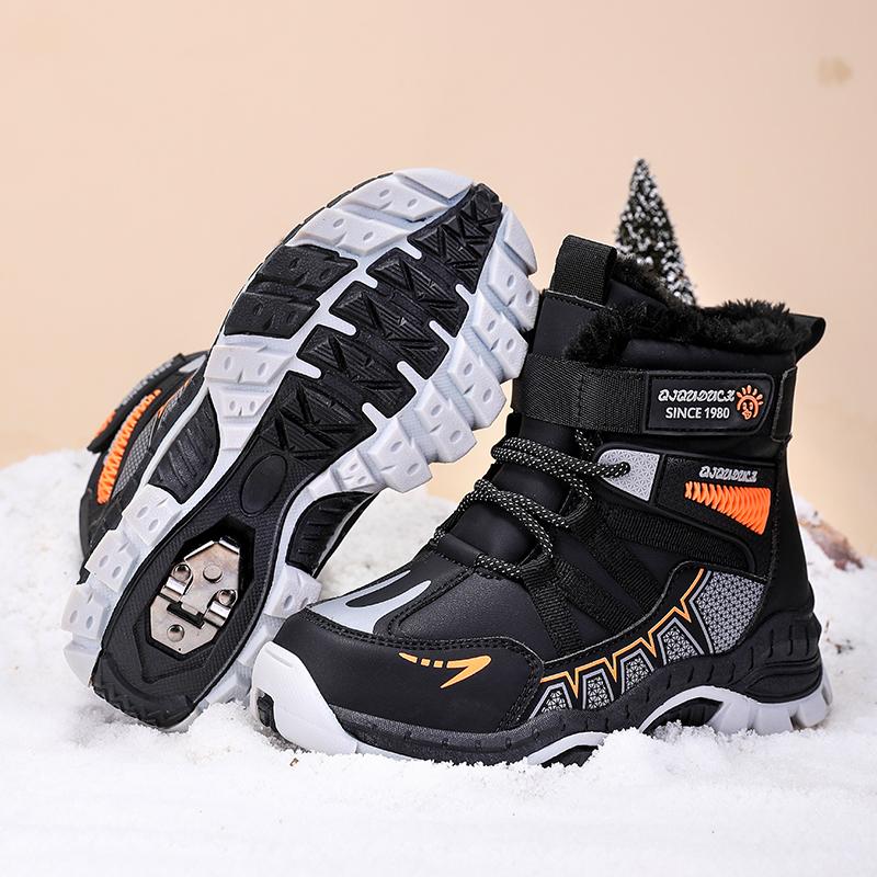 30-40 Children's Winter Large Size Fashionable Outdoor Velcro High Top Plush Warm Cotton Boots Snow Boots
