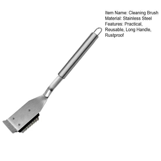 Outdoor Camping Grill Brush with Scraper Long Handle Design Rustproof Heat-Resistant Hard Bristles BBQ Grill Cleaning Brush