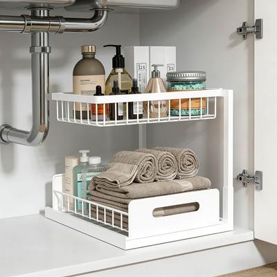 In-Cabinet Pull-Out Double Drawer Sink Rack for Kitchen and Bathroom Universal2Layer Organizer Storage Artifact