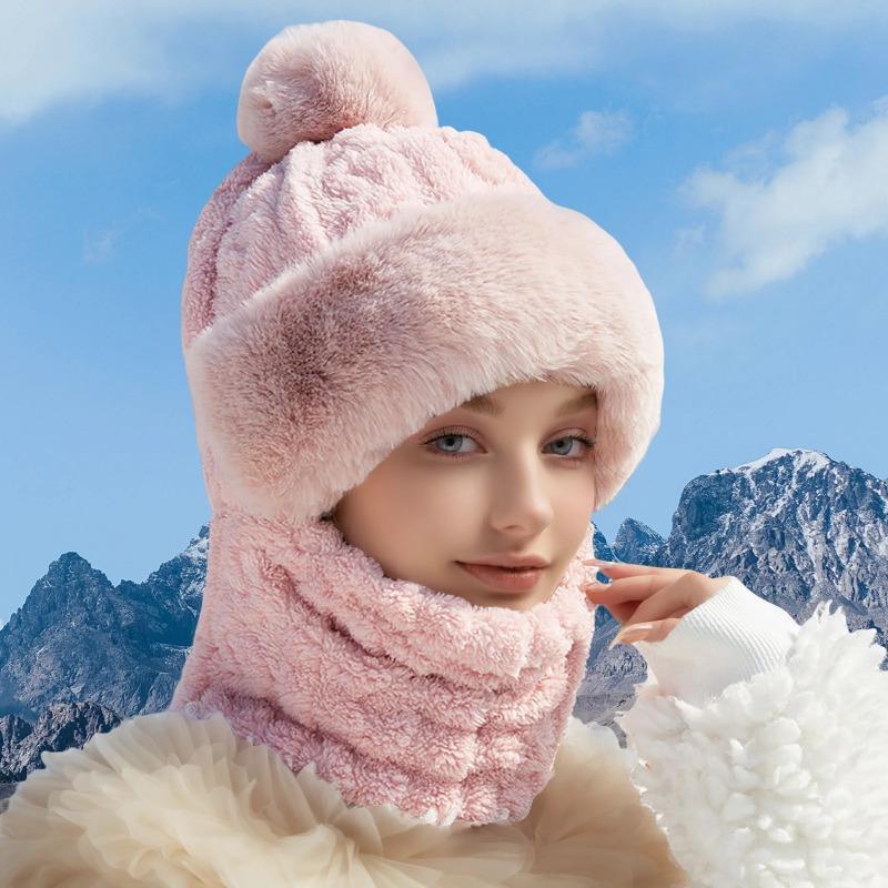 Warm Plush Knitted Hat for Women - Winter Ski Hat , Solid Color, Suitable for Autumn Winter Outdoor Use