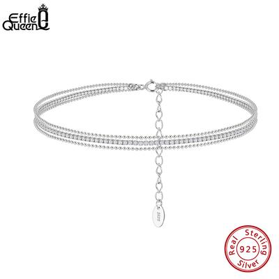 Effie Queen 925 Sterling Silver Dainty 2mm Tennis Anklet Beach Summer Layered Chain Foot Bracelet CZ Jewelry Accessories SA103