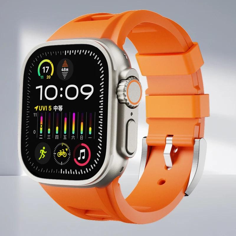 Classic Soft Silicone Strap for Apple Watch Ultra 2 49mm 45mm 44mm 42mm Sports Silicone Bracelet for IWatch Series 9 8 7 6 5 4 SE Correa