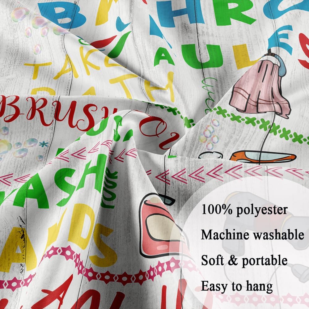 Bathroom Rules Shower Curtain, Colorful Motivational Inspirational Shower Curtain Set Funny Bathroom Text Shower Curtain, Waterproof Fabric Bath