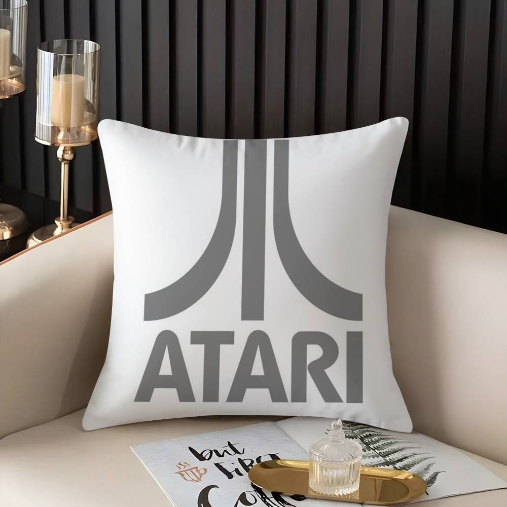 Classic A-AtariS Game Logo Pillow Case Home Dorm Chair Back Short Plush Double-sided Printing Office Nap Time Cushion Cover