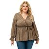 Plus Size Damenbluse Frühling und Herbst V-Ausschnitt Krawatte Langarm Top