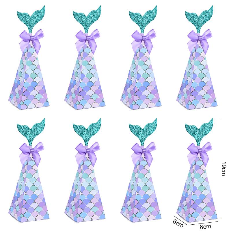 10Pcs Mermaid Tail Paper Candy Box Gift Bags Popcorn Boxes Kids Little Mermaid Birthday Party Decoration Baby Shower Supplies