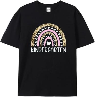 Womens Teacher Shirts Kindergarten Teacher T-Shirt Little Hearts Rainbow Tee Top