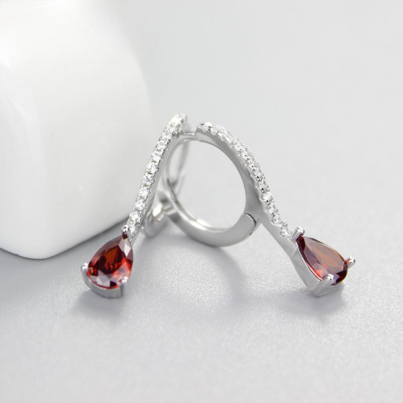 S925 Sterling Silver Jacinth Ear Clip Women's Refined Stylish and Versatile Stud Earrings Sweet Zircon Earrings Jewelry Anti-Allergy