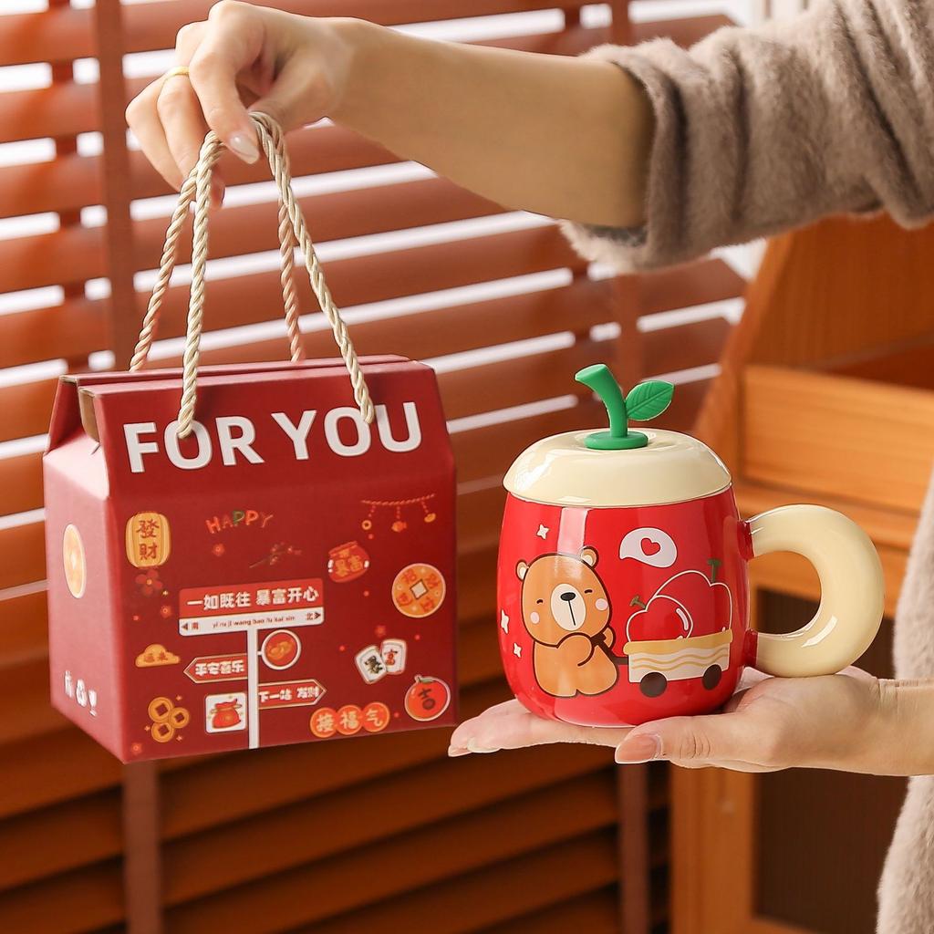Muse water cup girl birthday gift souvenir ceramic cup cute apple mug with lid gift box