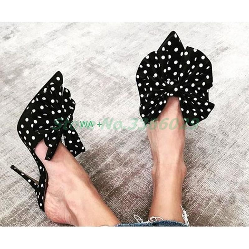 Dames Zwarte Stippen Pantoffels Sexy Puntige Hoge Stiletto Pantoffels Pantoffels Buiten Binnen Slingback Pantoffels Dagelijkse Schoenen