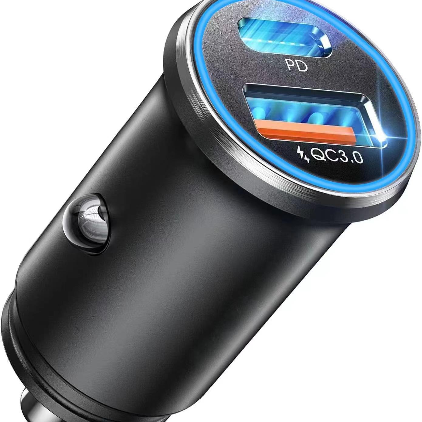 

Автомобильное зарядное устройство из алюминиевого сплава с двумя портами быстрой зарядки PD30W и 22,5W PD30W+22.5W серый