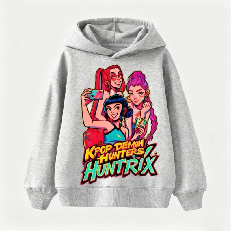 Autumn Winter KPop Demon Hunter Huntrix Children Sweatshirt Girls Boys Hip Hop Fashion Casual Warm Kids Pullover Hoodies