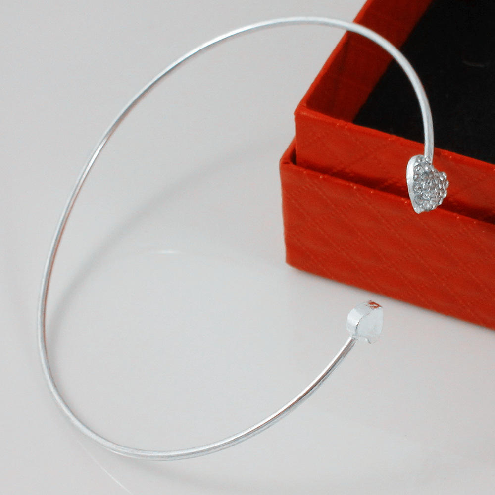 Women Girl Simple Style Gold Tone Rhinestone Love Heart Bangle Cuff Bracelet