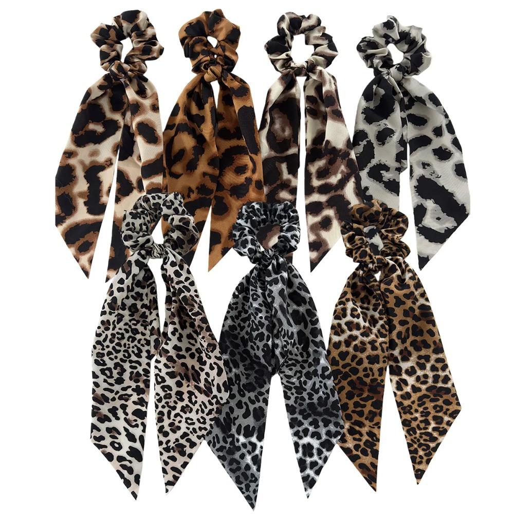 Leopard Print Bow Ribbon Large Scrunchies High Elastic Hair Ties for Women Ponytail Holder Hot Selling Daily