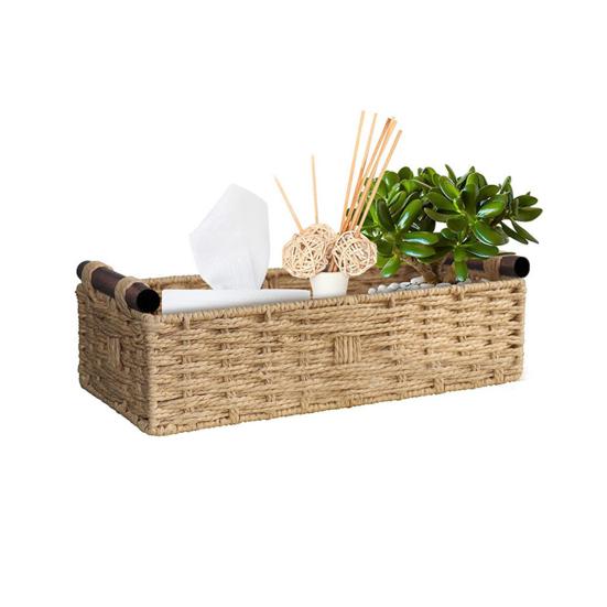 Yousheng Handwoven Storage Basket Handcrafted Scalloped Basket with Wooden Handles Rustic Toilet Paper Storage Basket for Bathroom Bedroom Storage