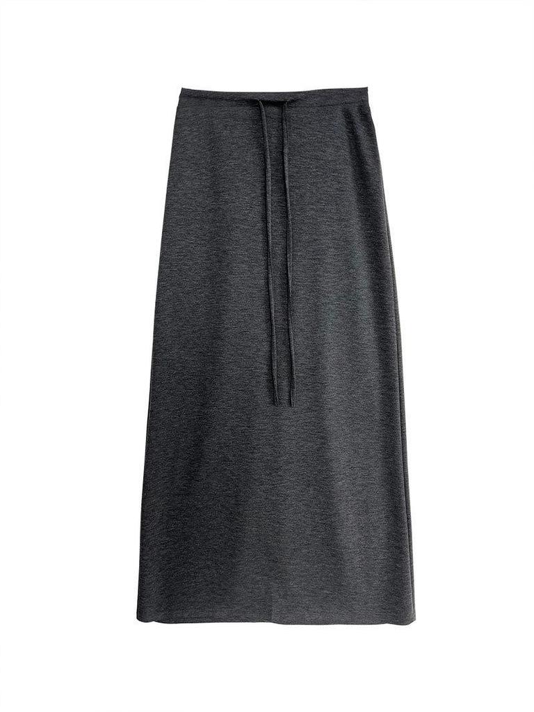 LUXI Korean-Style A-line High Waist Drawstring Maxi Skirt, Summer Casual 2673