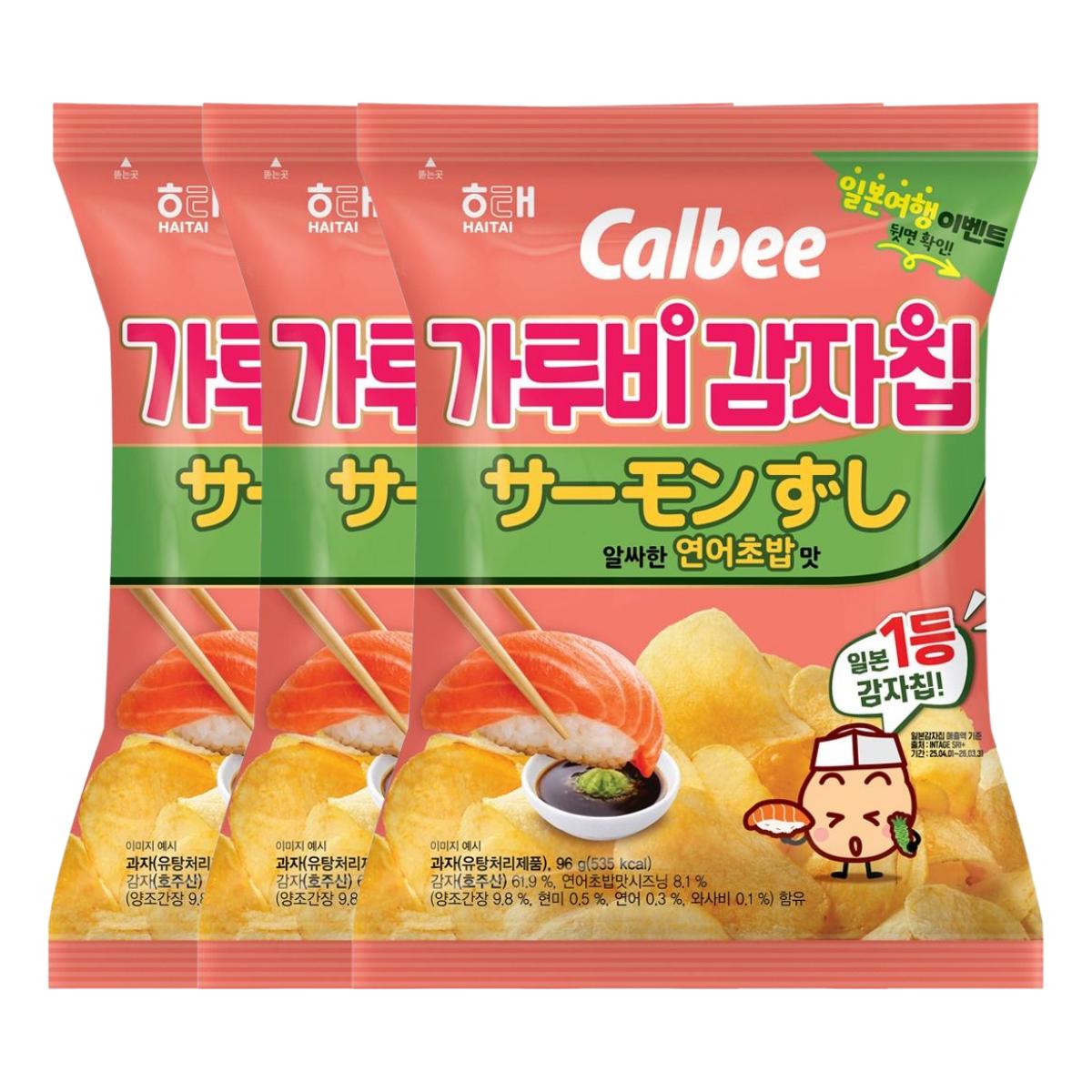Haitai Calbee Chips de Pommes de Terre Saveur Sushi au Saumon Snack Croustillant Salé 96g x 3 Paquets