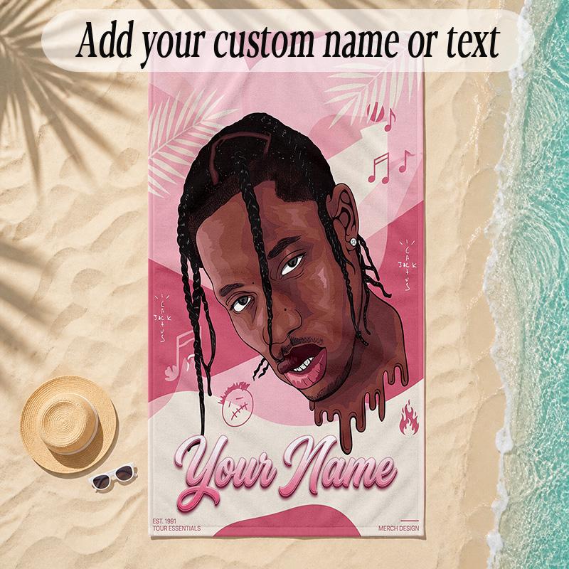 Beach TowelTravis Scott Custom Name Text Personalized Soft Towel for Beach Pool Indoor Home Decor Gift